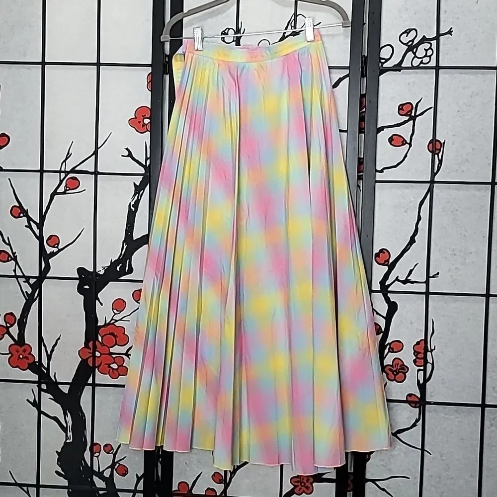 Beatrice B Pleated Plaid Printed Midi Skirt Size 0